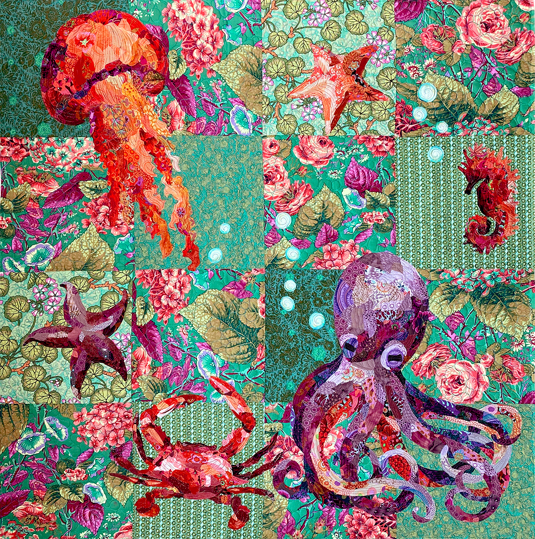Blue Ring Octopus Fabric Panel